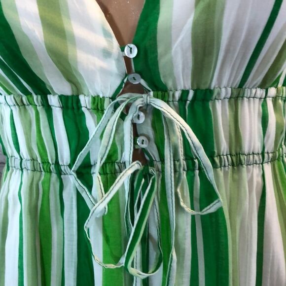 Zara Basic Green White Striped Deep Vneck Sundress Juniors Size Large - Picture 3 of 11